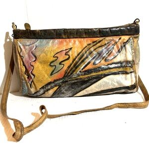 Vintage Artistic Multicolor Leather Shoulder Bag